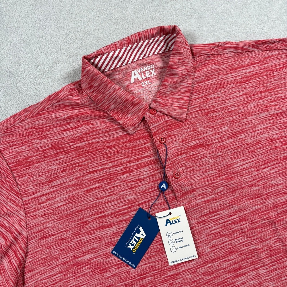 Alex Vando Polo Shirt Mens 2XL‎ Red Stretch Side Slits Golf Moisture Wicking